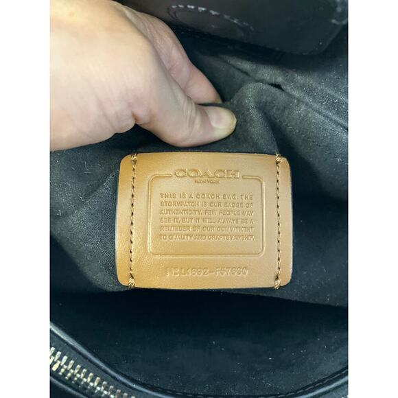 COACH F57630 BLACK SMOOTH LEATHER PURPLE FLORAL HANDBAG - Picture 15 of 16